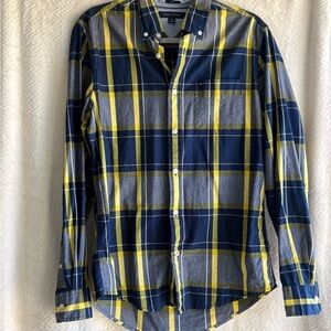 Tommy Hilfiger Navy and Yellow Plaid Shirt